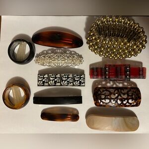 Vintage Lot of 11 Hair Clips Miscellaneous Clasp Barrettes Beaded Metal Plastic